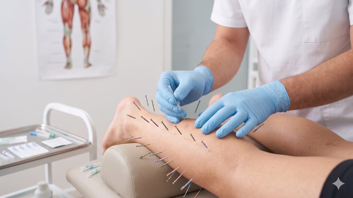 Séance de Dry Needling : aiguilles d'acupuncture stériles